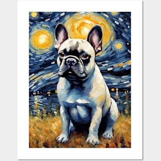 French Bulldog Dog Breed in a Van Gogh Starry Night Art Style Posters and Art